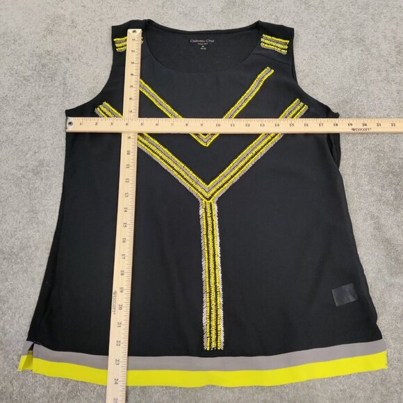 Coldwater Creek Women's Blouse Size M Black Yellow Embellished Sheer Front Goth - Picture 6 of 8